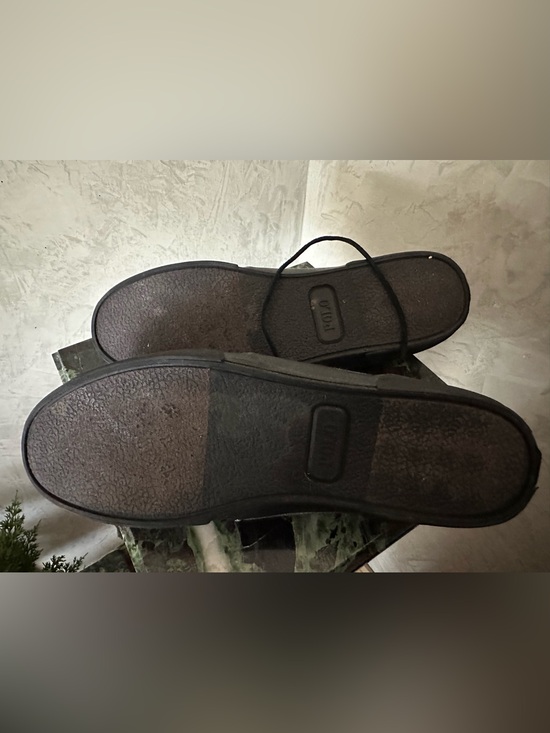 Ralph Lauren Gray Canvas Lace-Up Slip-On Loafers with Black Accents